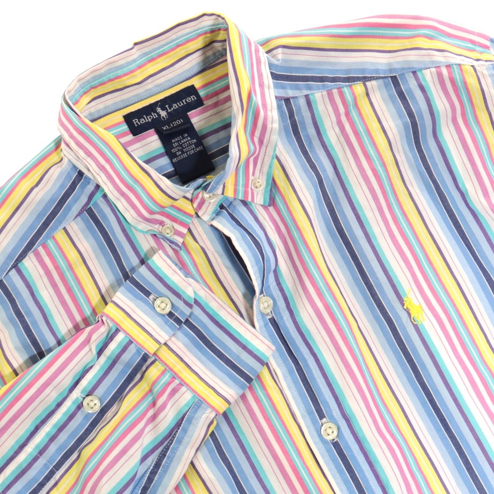 Ralph Lauren Button Down Shirt Boys XL 20 Colorful Stripe Long Sleeve Preppy